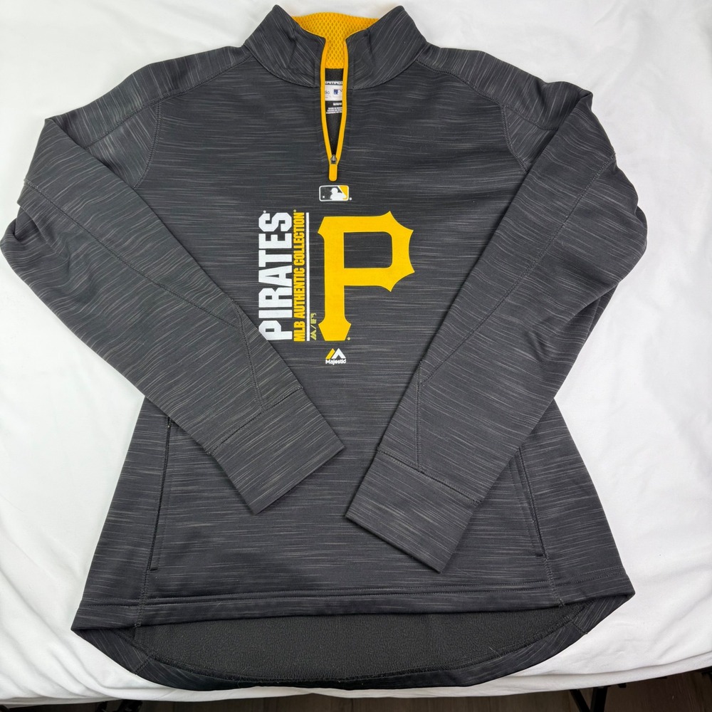 Majestic Pittsburgh Pirates MLB Therma Base 1/4 Zip Pullover Gray Women's Medium